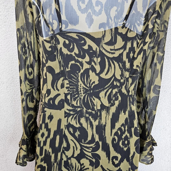 1. State Women's Green & Black Abstract Chiffon Lined Shirt Dress Sz XS - Picture 11 of 12